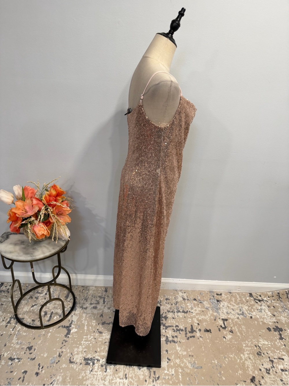 Kenneth Cole Rose Gold Sequin Cowl Neck Sleeveless Slip Dress - Size Small - Picture 5 of 16